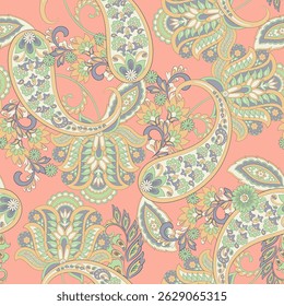 Asian Vintage floral background. Damask paisley seamless vector pattern