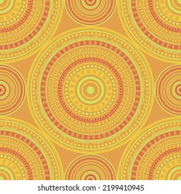 Asian Vintage Motifs Seamless Pattern. Circle Medallion Mandala Abstract Tiles. Fabric Print Template. Retro Fashion Pattern. Classic Circular Seamless Ornament. Cute Mandala Design.