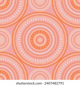 Asian vintage motifs seamless pattern. Circle medallion mandala geometric tiles. Textile print template. Retro fashion pattern. Classic circular seamless ornament. Cute mandala design.