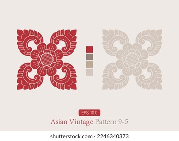Asian vintage symmetrical pattern. Hand drawn traditional floral pattern. Floral ornament vector illustration. Oriental luxury Year of the Rabbit design. High-quality design materials and decorations.