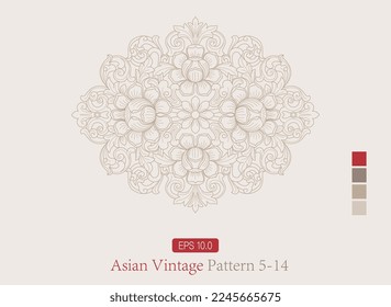 Asian vintage vector exquisite lotus flower, leaf twine pattern background design - line drawing illustration on white background