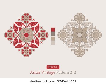 Asian vintage vector geometric mandala ornament pattern design in geometric flat style - red gray descriptive illustration on white background