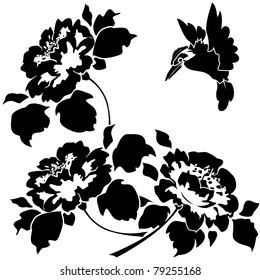 Asian Wallpaper with flowers and birds. Seamless.