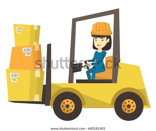 Asian Warehouse Worker Loading Cardboard Boxes Stock Vector Royalty Free 640181401