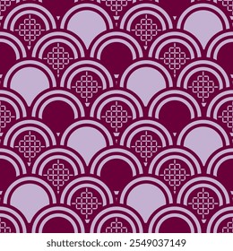 Asian wave seamless pattern.
Japanese or Chinese wave and curve pattern. Asian curved wave pattern in purple colour. Seamless texture pattern.Chinese cloud or river seamless design art vector.