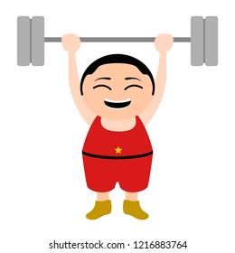 Asian weightlifter cartoon character. Vector illustration design