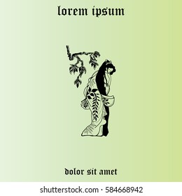 Asian woman and bamboo branch icon 