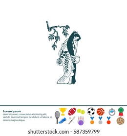 Asian woman and bamboo branch icon 