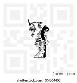 Asian woman and bamboo branch icon 