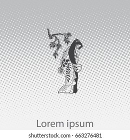 Asian woman and bamboo branch icon 