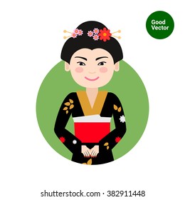Asian woman in black kimono
