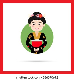 Asian woman in black kimono