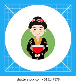 Asian woman in black kimono