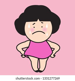 Asian Woman Can't Make A Decision And Find The Way To Figure Out Facial Expression Concept Card Character illustration