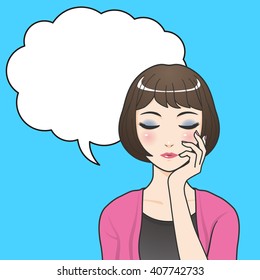 asian woman character with balloon, various pose and expression, cartoon illustration like japanese animation, vector