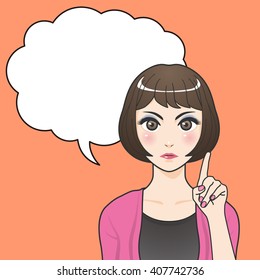 asian woman character with balloon, various pose and expression, cartoon illustration like japanese animation, vector