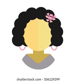 Asian woman flat icon housewife in a grey dress avatar