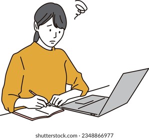 Asian woman having trouble studying using a computer