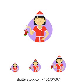 Asian woman holding Christmas sock