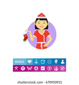 Asian woman holding Christmas sock