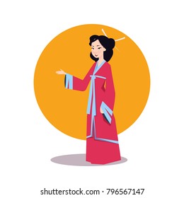 Asian Woman In Japanese Kimono Beautiful Geisha Wearing Traditional Dress Vector Illustration