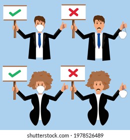 Asian woman man businessman wear surgical mask character smiling on isolated illustration flat vector realistic for lifestyle business marketing office or service car customer dealership 
