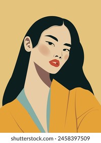 Asian woman modern icon avatar. Asian woman design. Abstract contemporary poster. Wall art design. Vector stock