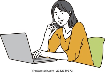 Asian woman operating a laptop