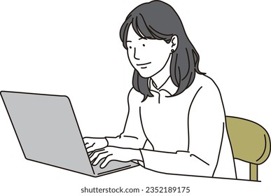 Asian woman operating a laptop