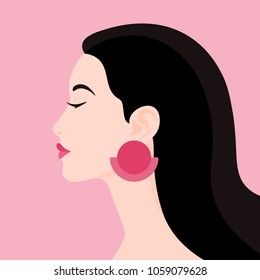 Asian woman. Profile of the girl. Portrait. Avatar. Vector Flat Illustration