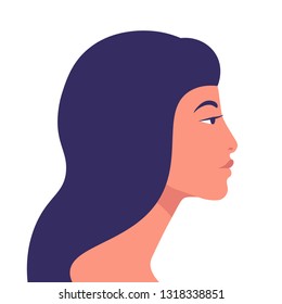 Asian woman. Profile of the girl. Portrait. Avatar. Vector Flat Illustration