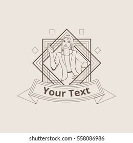 Asian woman showing ok vector badge or logo template