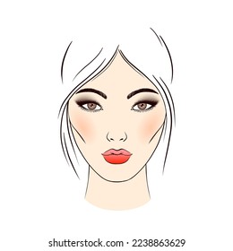 Asian woman sketch on white background.Hand drawn illustration.