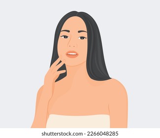 Asian woman smiling happily with beautiful gentle skin.Vector illustration concept of beauty or health care.