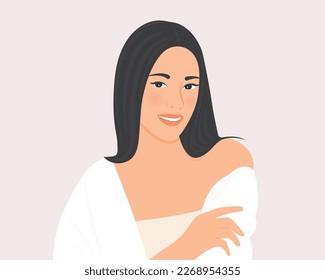 Asian woman smiling happily having clear skin.Beauty or healthcare concept vector illustration.