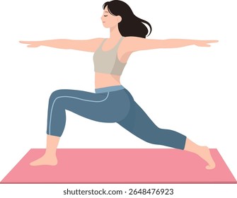 Asian woman in sportswear doing yoga pose illustration isolated transparent background editable vector