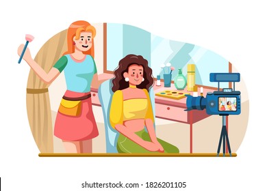 Asian woman using internet for tutorial live video.