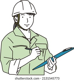 Asian woman wearing work clothes