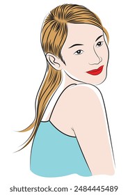 Asian woman in western look in colors and vector format. This is not an AI generated image.