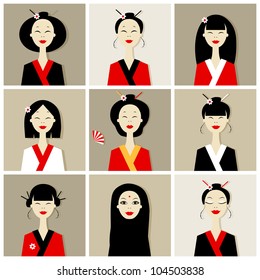 Asian women portraits, collection for your design