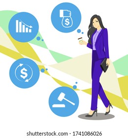 Asian women wearing suits to hold coffee. Walk thinking of business. vector illustration.