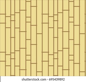 Asian wooden fence or curtain, suitable for booklet decoration, vector pattern. Bamboo stylized abstract background. Yellow and brown poles texture, vertically covering the space. 