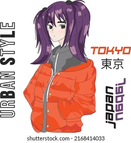 asian young anime manga girl illustration vector graphic japanese text English translation is tokyo