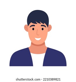 Asian young man in a jacket. Male character icon. Vector flat illustration.