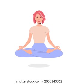 Asian young woman yoga. Asian yoga girl meditating isolated on the white background. Vector illustration