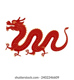 Asian zodiac sign, Chinese dragon character line art illustration. 2024 Lunar New Year hand drawn vector. Asian style design. Element for traditional holiday card, banner, poster, decor