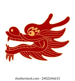 Asian zodiac sign, Chinese dragon face line art character illustration. 2024 Lunar New Year hand drawn vector. Asian style design. Element for traditional holiday card, banner, poster, decor