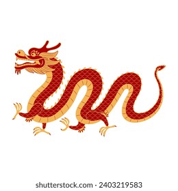 Asian zodiac sign, Chinese dragon character line art illustration. 2024 Lunar New Year hand drawn vector. Asian style design. Element for traditional holiday card, banner, poster, decor