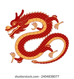 Asian zodiac sign, Chinese dragon character line art illustration. 2024 Lunar New Year hand drawn vector. Asian style design. Element for traditional holiday card, banner, poster, decor