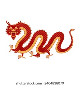 Asian zodiac sign, Chinese dragon character line art illustration. 2024 Lunar New Year hand drawn vector. Asian style design. Element for traditional holiday card, banner, poster, decor